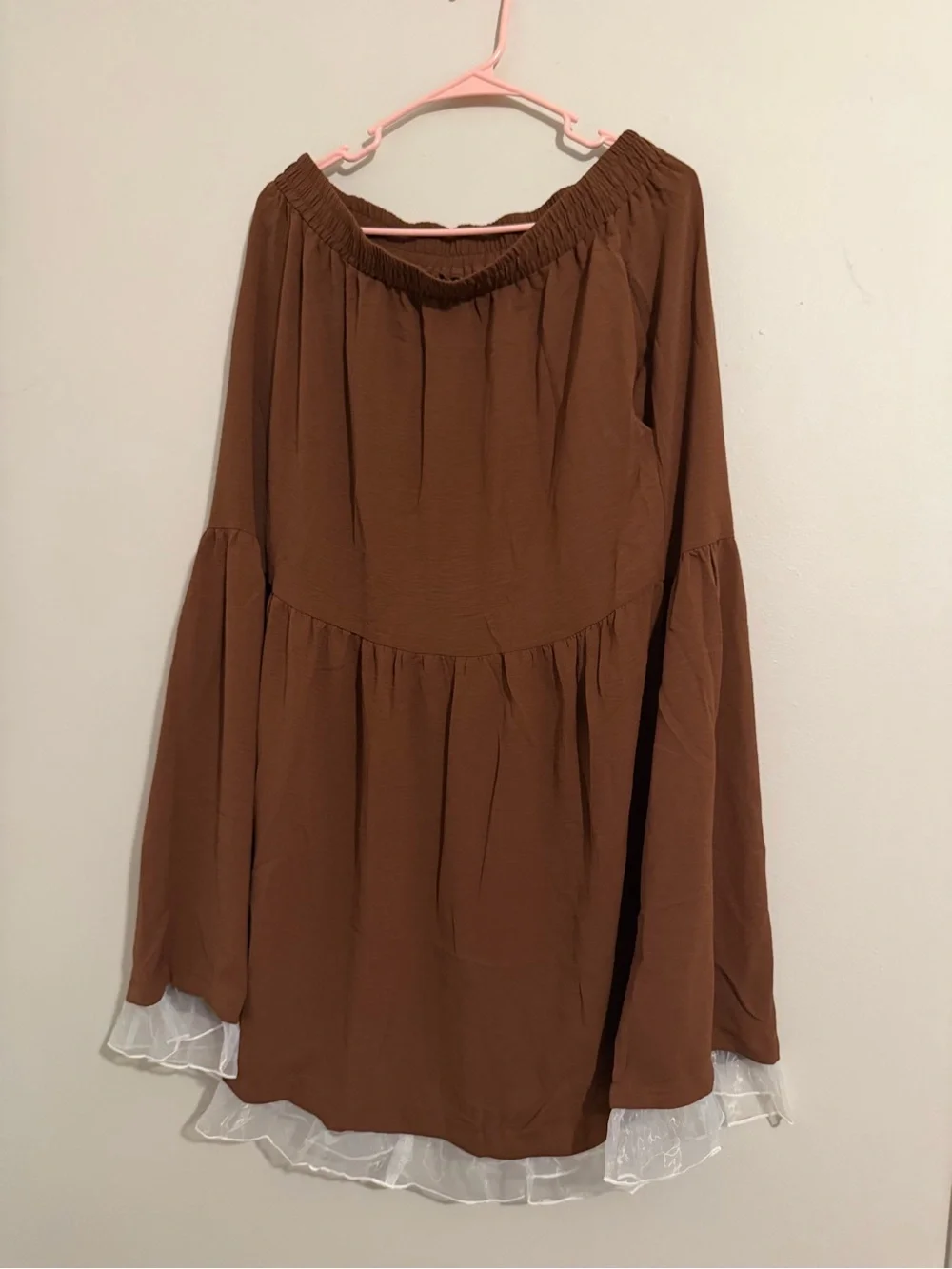 Brown women skirt Tiered with Sheer Hem